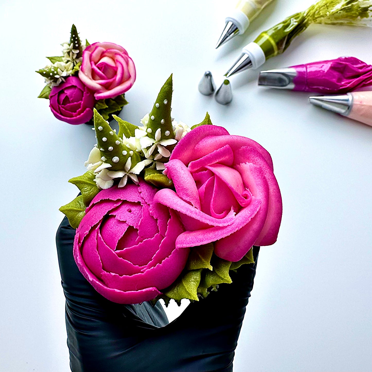 Mini Peony, Mini Rose & Veronica 'White Wands'